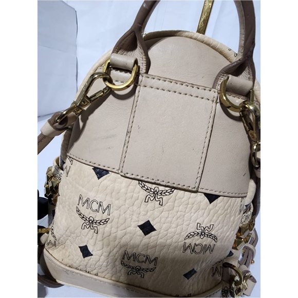 Authentic MCM Visetos Side Stud X-Mini Stark Backpack Beige - Picture 14 of 16